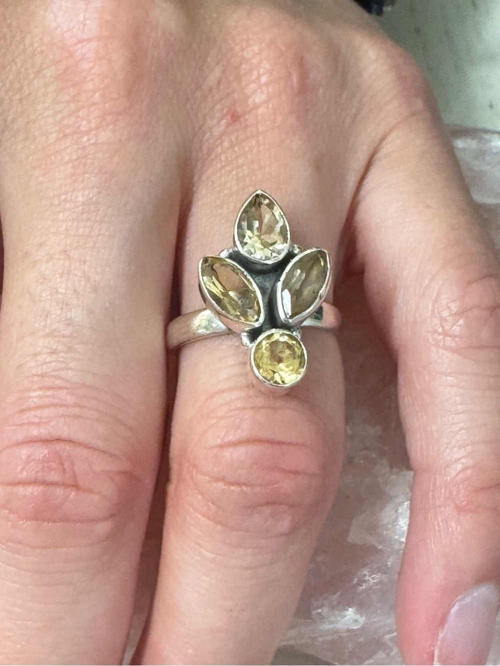 Citrine 4-stone Cluster Sterling Silver Gemstone Ring - Size 6